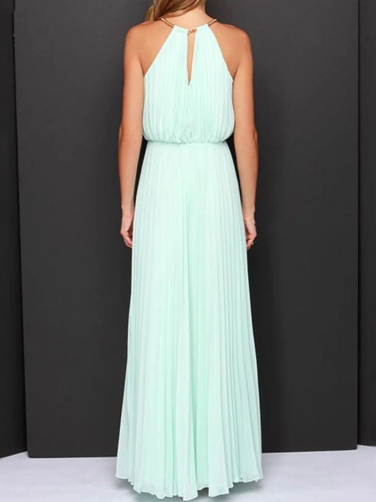 Maxi Dress Pleated Sleeveless Halter Neck Casual Summer Chic