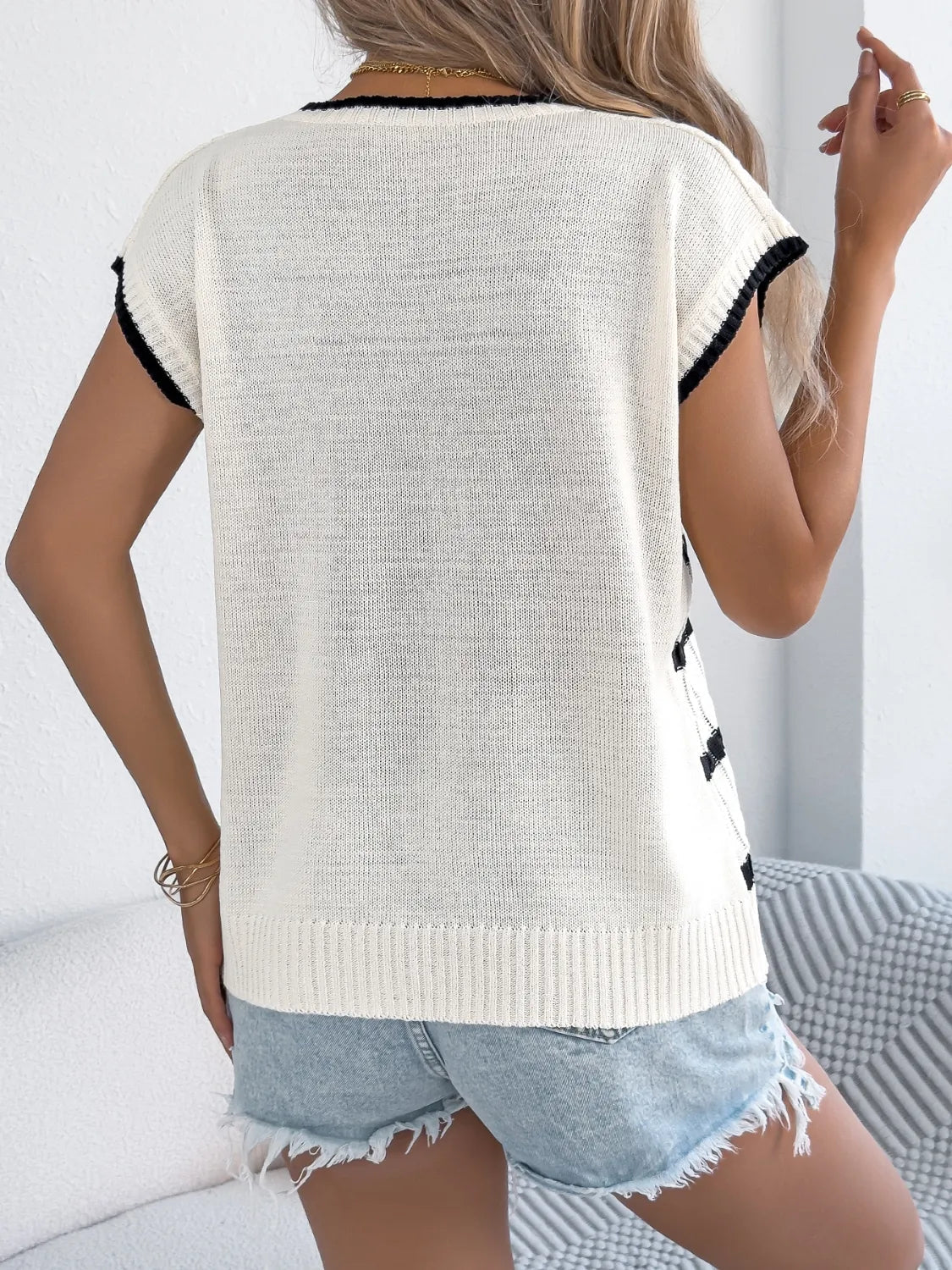 Top Cable Knit Striped Sweater Vest Casual Versatile