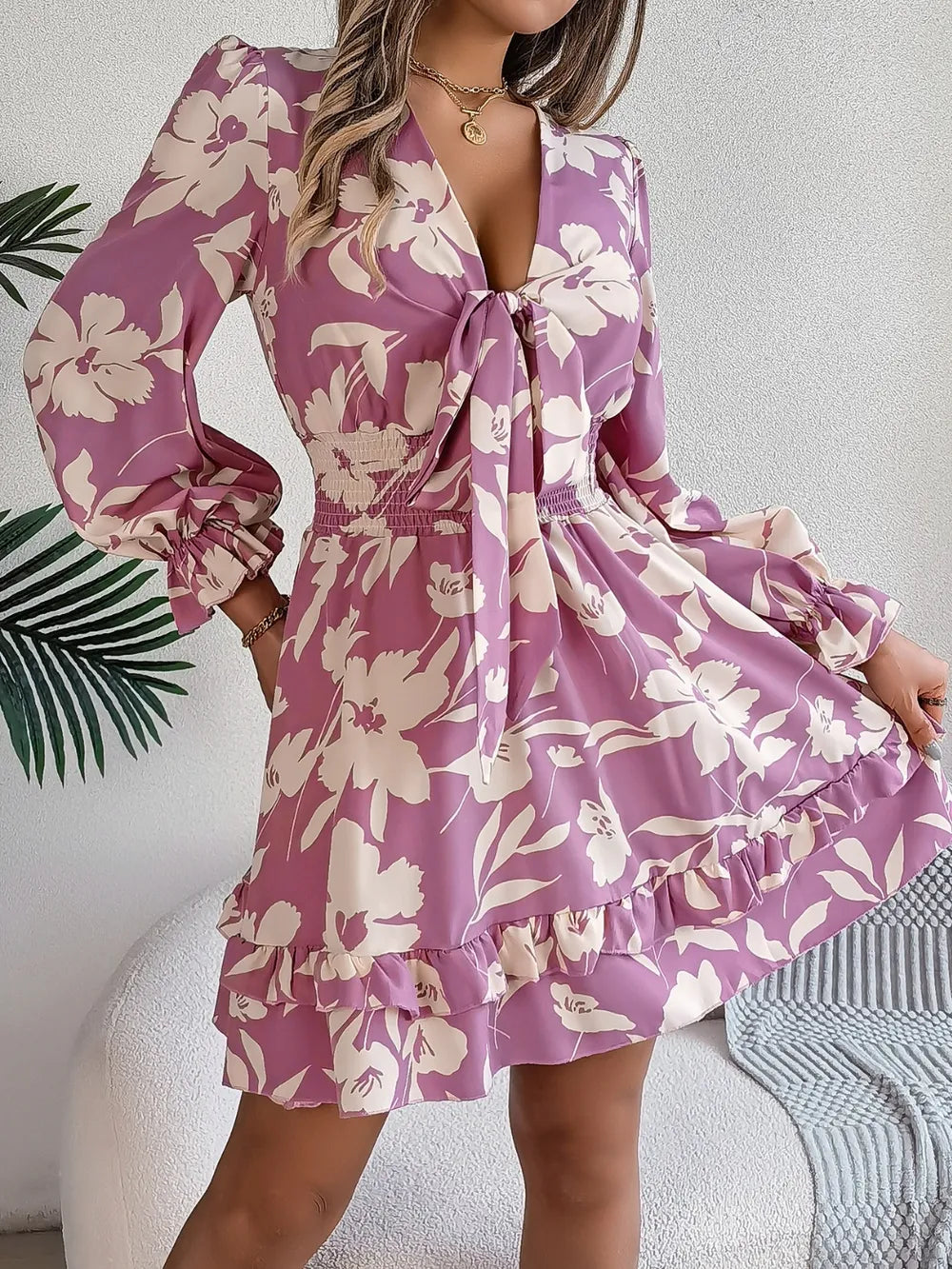Sheath Mini Dress Floral Print Boho Ruffled Cottagecore