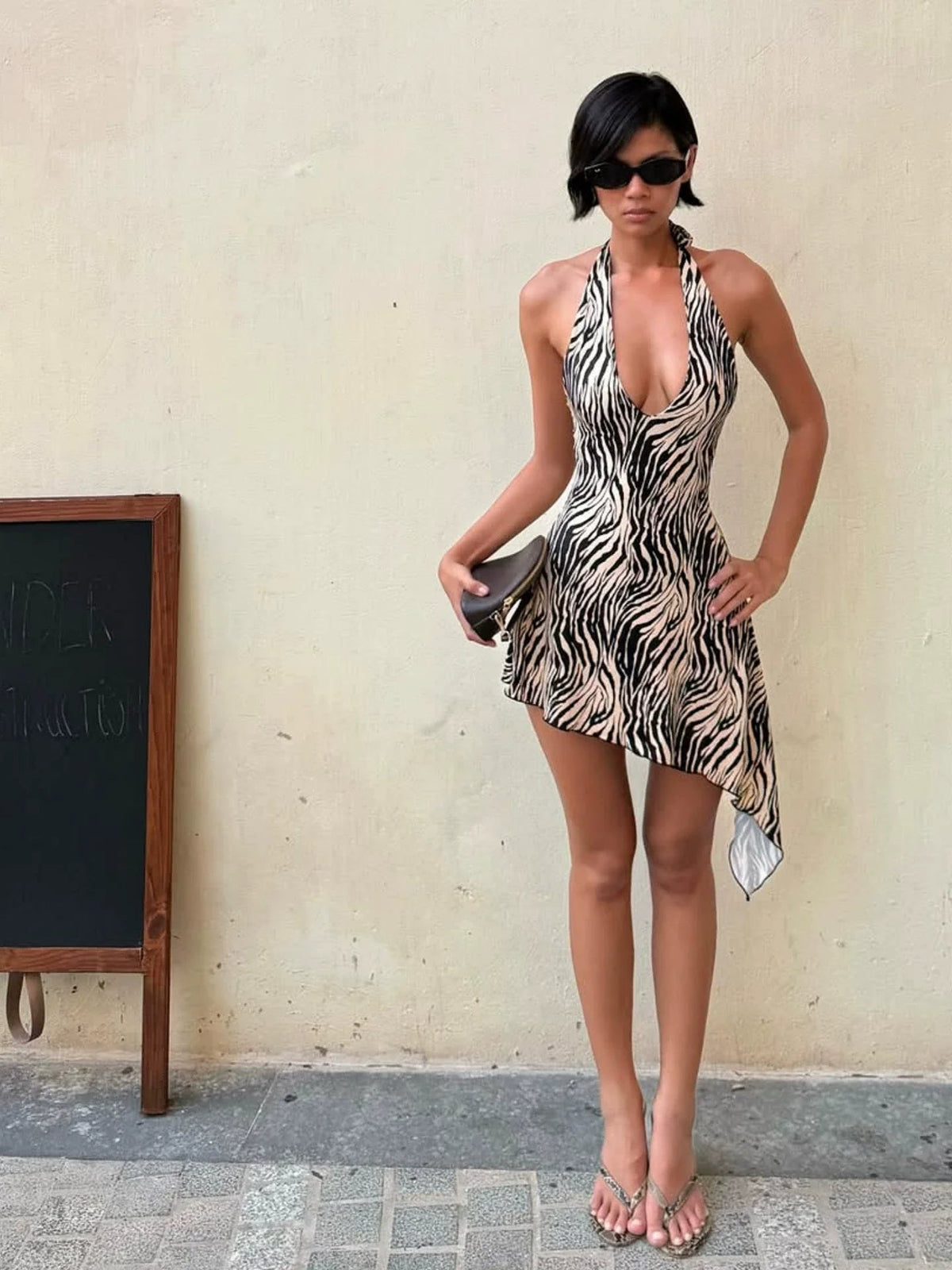 Ariani Halter Asymmetric Mini Dress