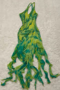 Green Beautiful Gradient Exquisite Floral Long Chiffon Birthday Dress Prom Dress Evening Dress