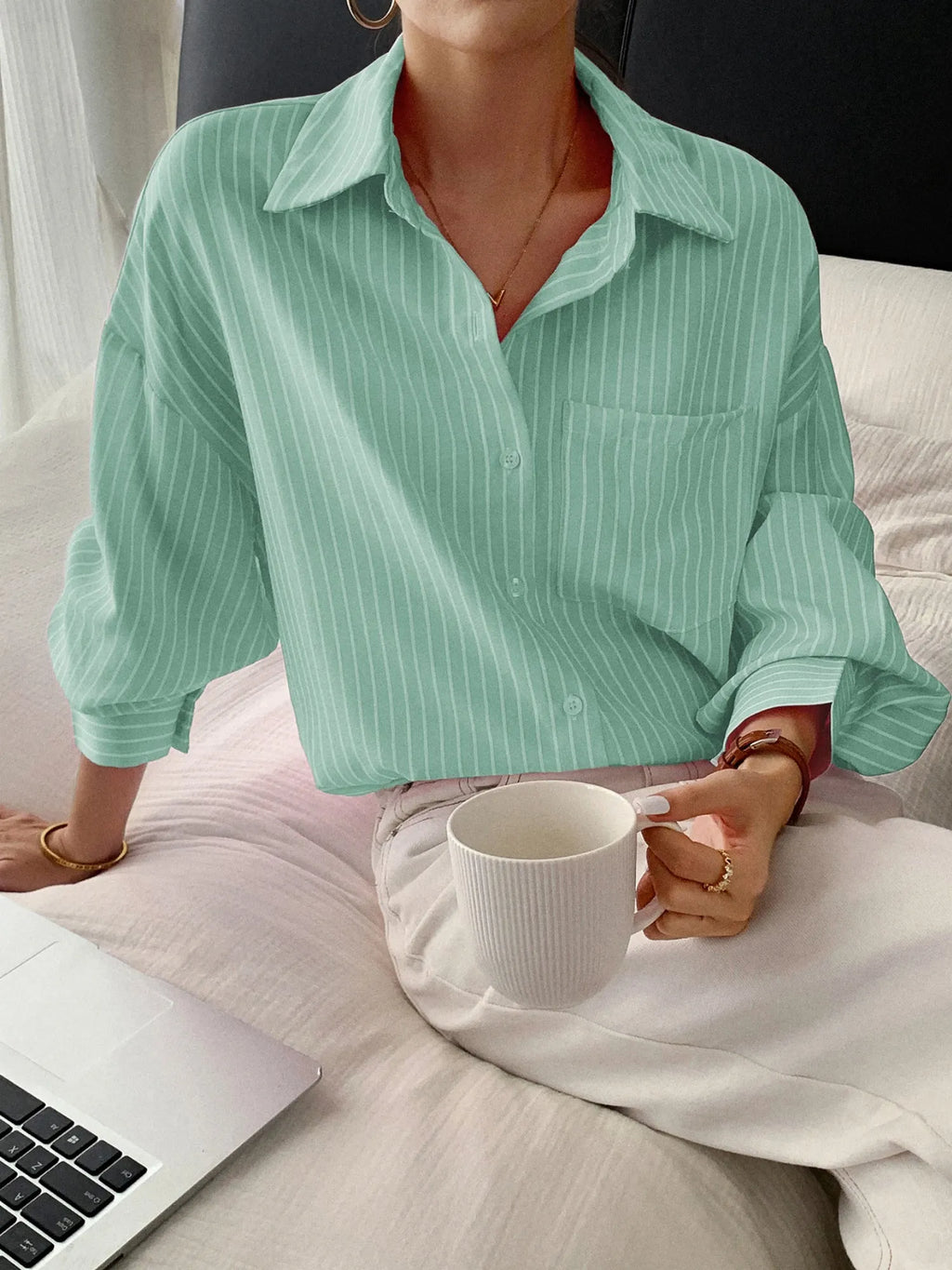 Stripes Buttons Long Sleeves Shirts