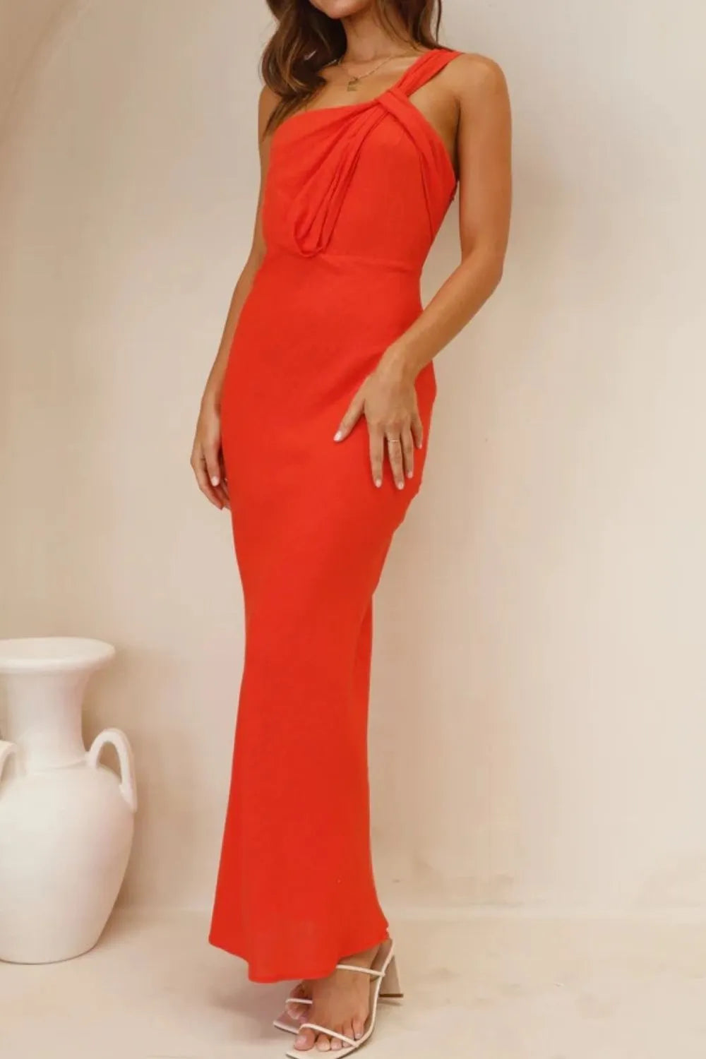 Maxi Dress Bodycon One-Shoulder Ruched Trendy Summer Casual