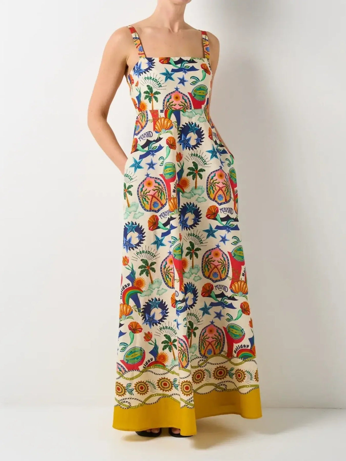 Maxi Dress Square Neck Cami Boho Printed Colorful Summer