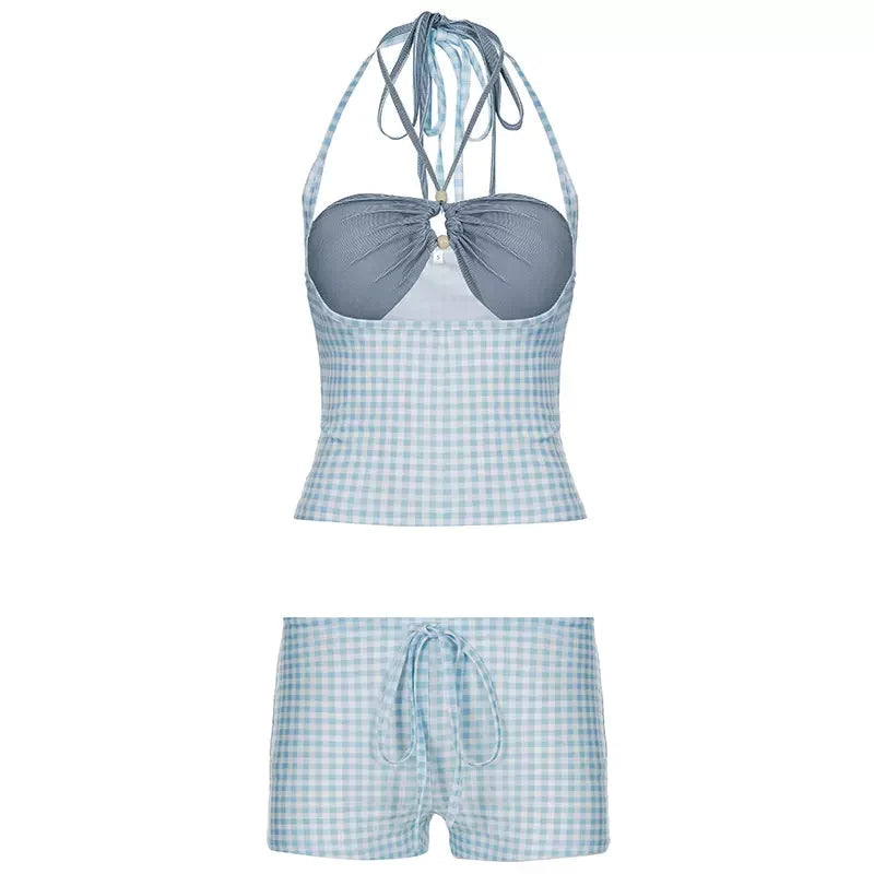 Michaella Gingham Three Piece Swim Set