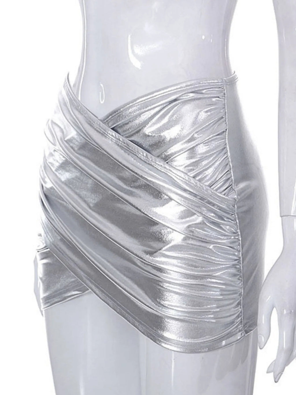 PVC Glossy Patent Leather Cross Pleats Sexy Short Skirt