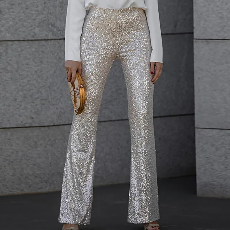 Glitter Sequin Women's High-Waisted Flared Pants