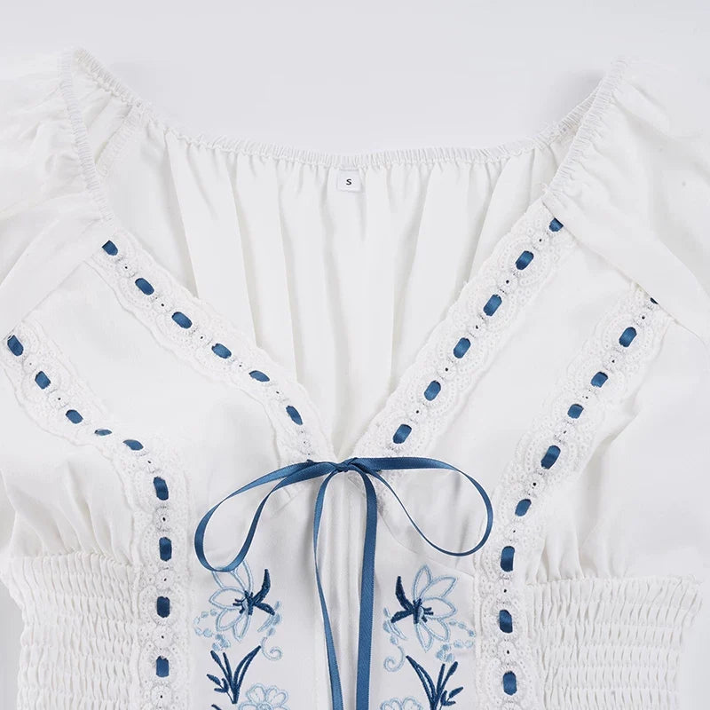 Maliah Floral Embroidered Shirred Top