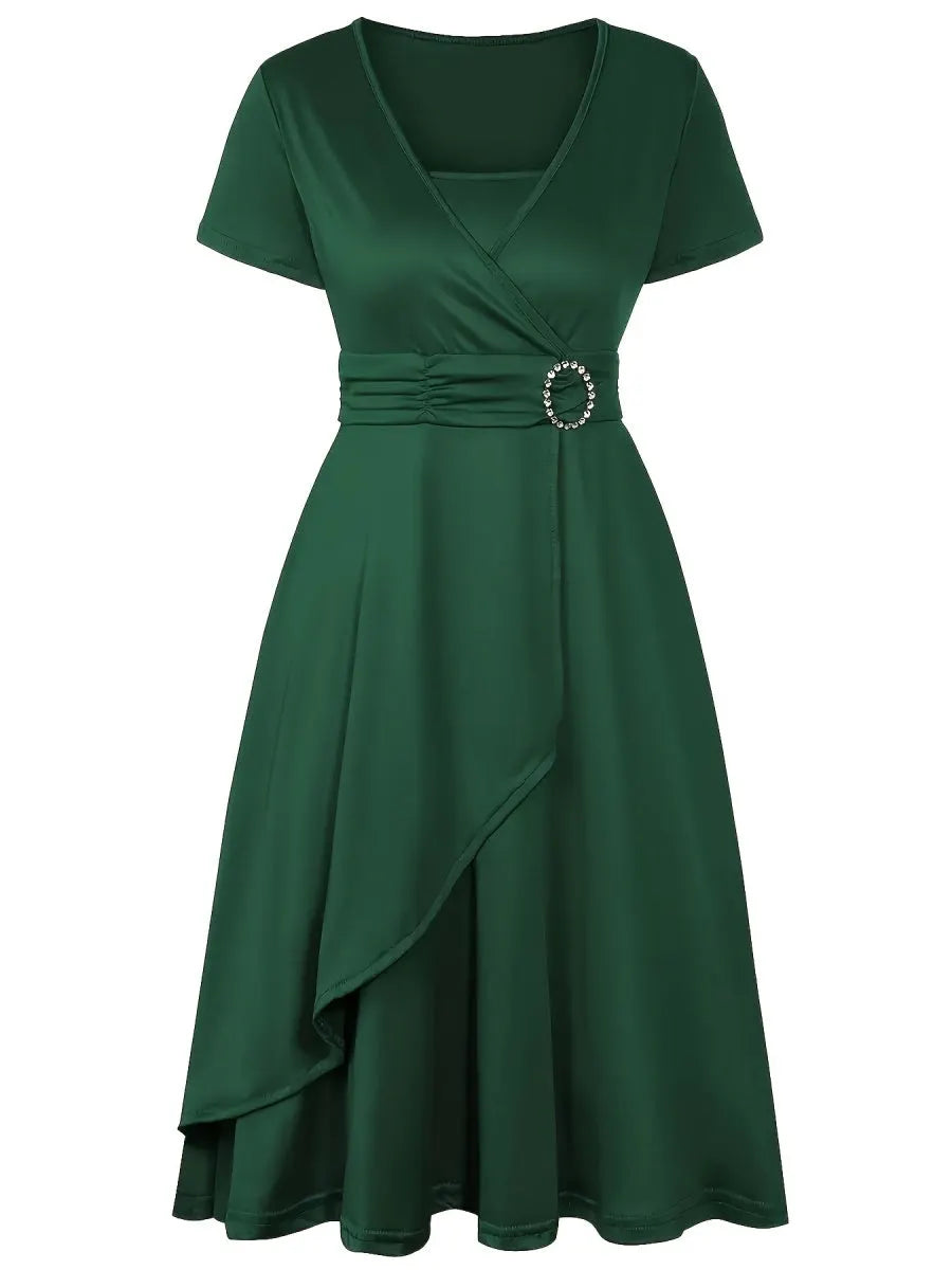 Grace Asymmetrical Knitting Large Skirt V-neck Midi Dresses