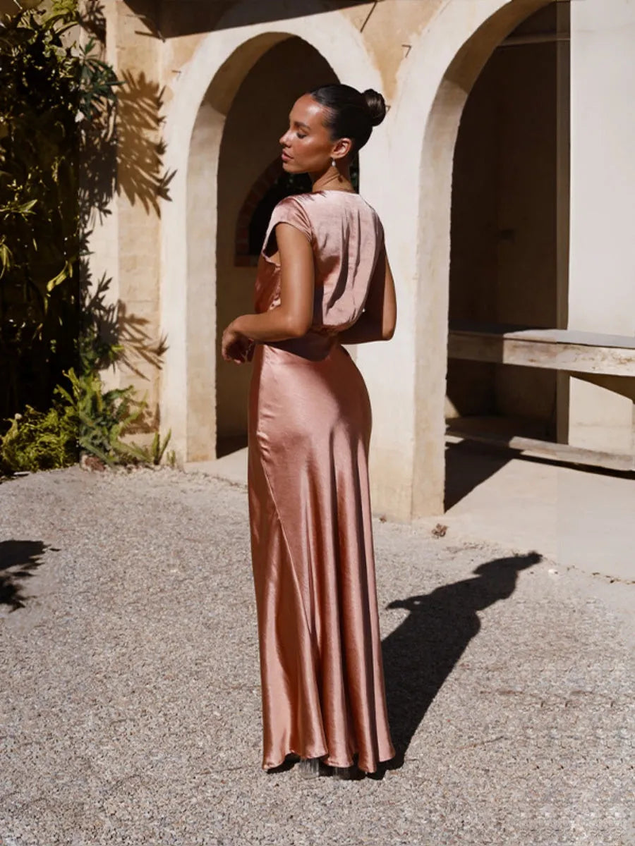 Satin V-neck Sexy Fishtail Maxi Dress
