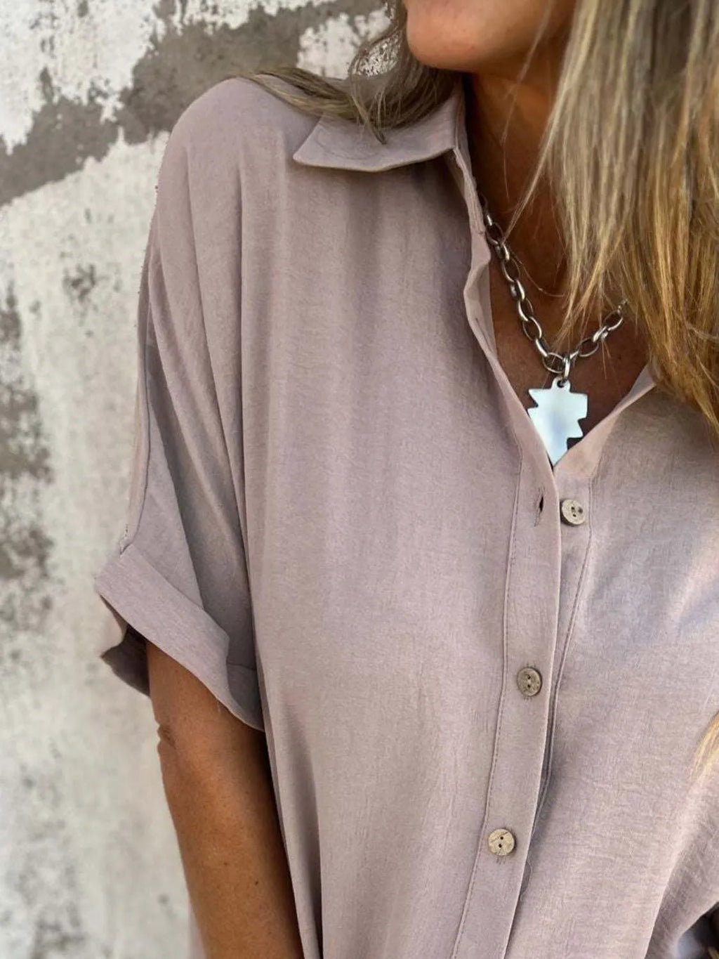 Shirt Buttoned Collared Boho Versatile Casual Trendy Top