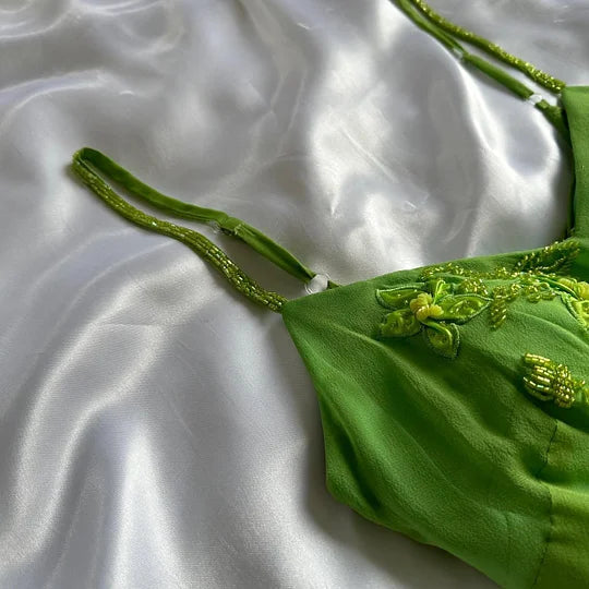 Green flowers exquisite beaded short/mid-length chiffon ruffle homecoming dress birthday party dress