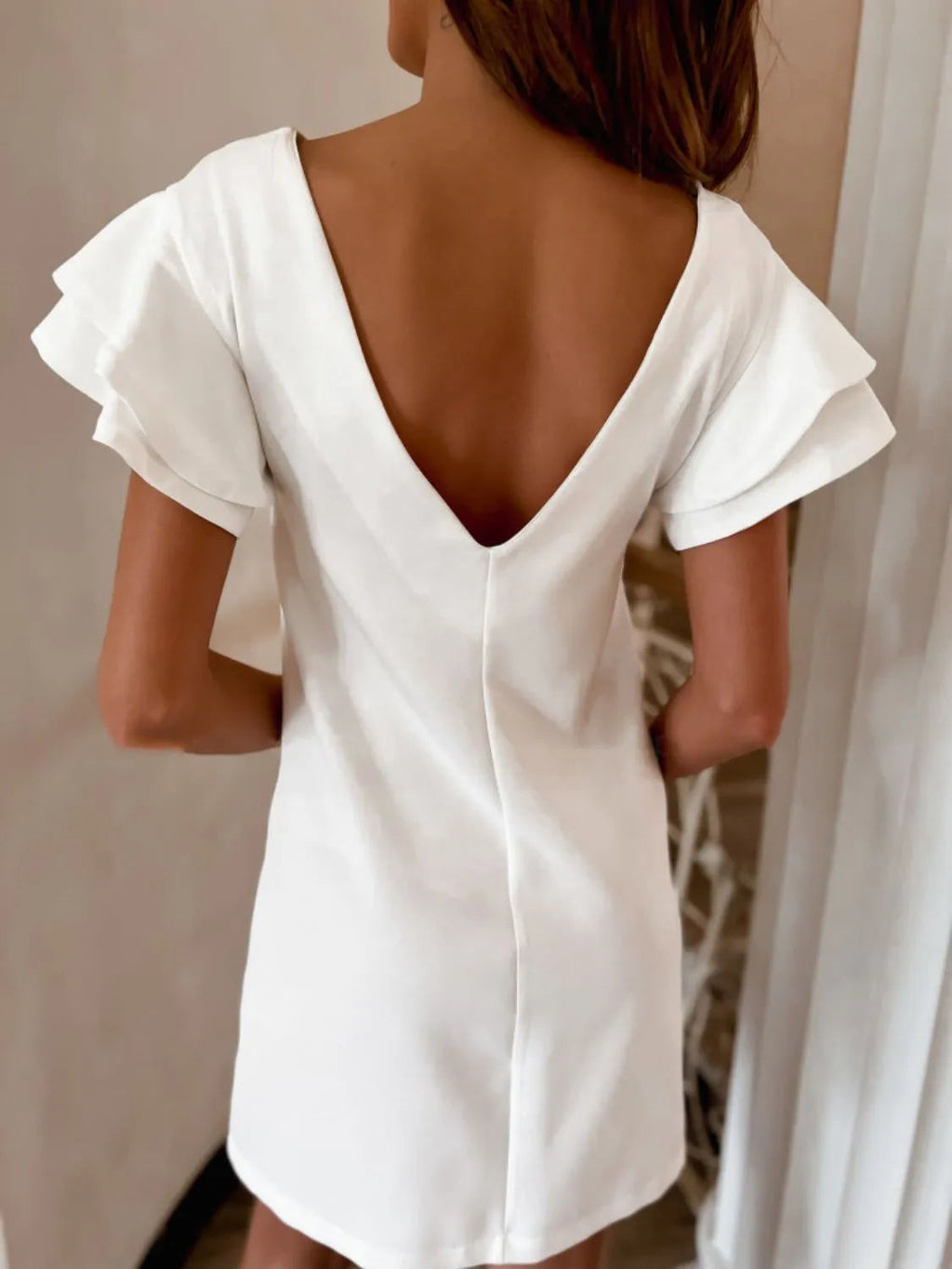 Mini Shift Dress Ruffled Layered Sleeve Party Backless