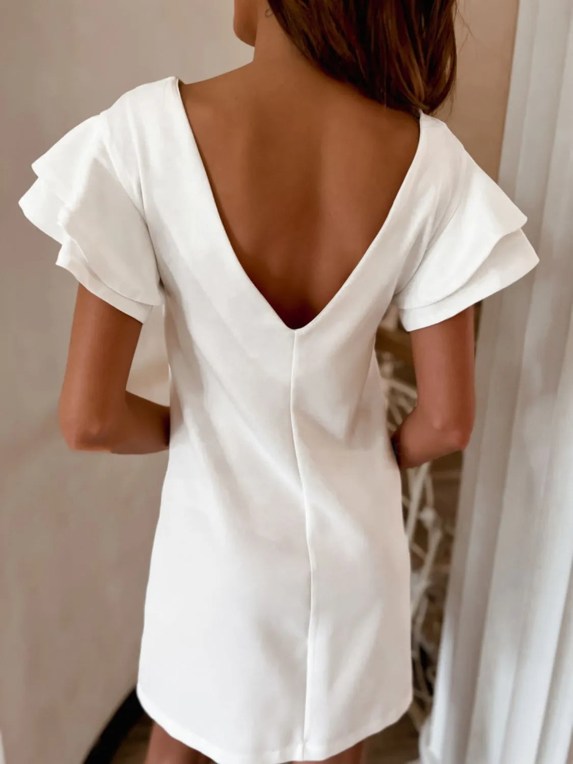 Mini Shift Dress Ruffled Layered Sleeve Party Backless