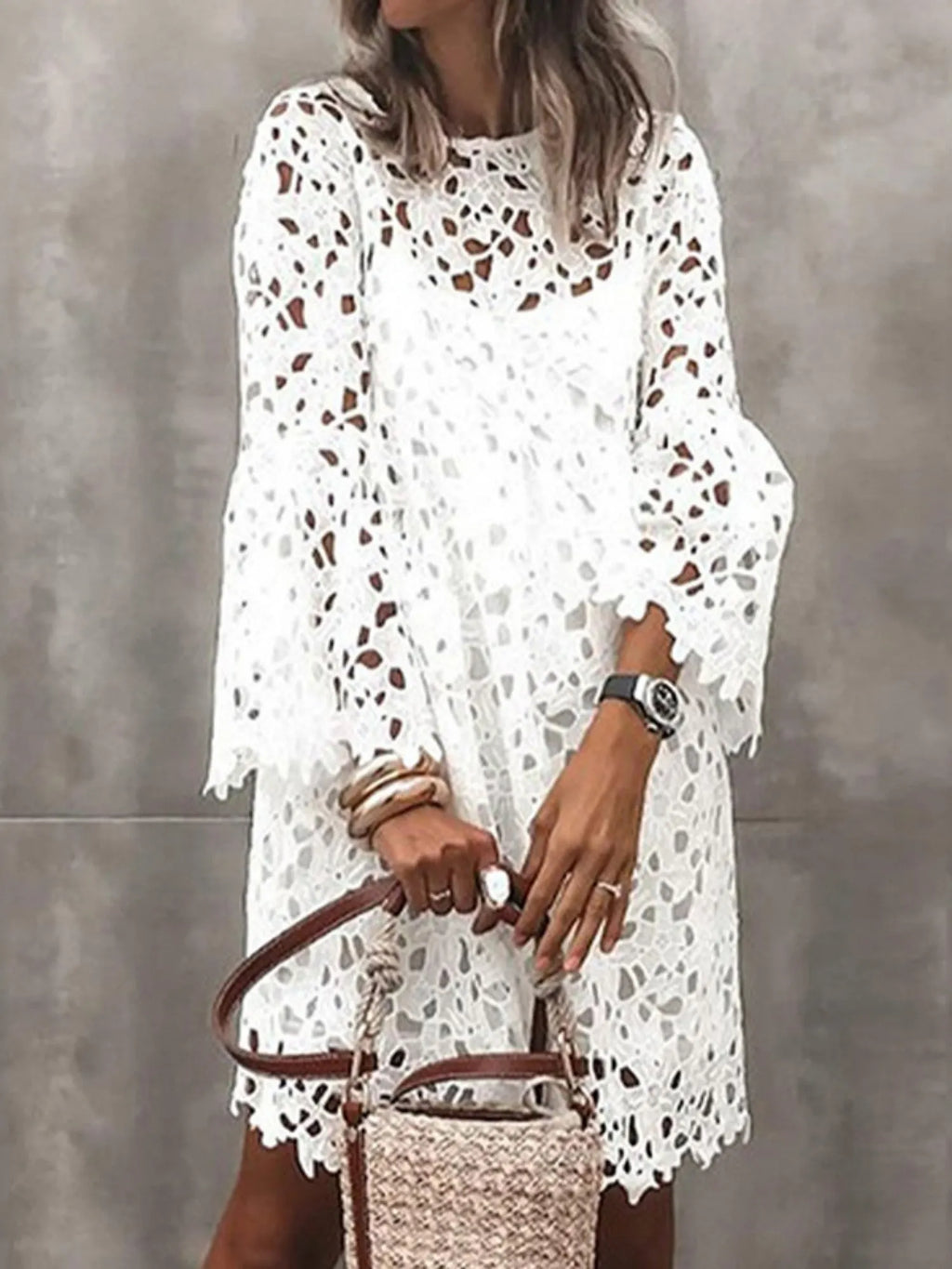 Lace Cutout Long Sleeves Mini&Short Dresses
