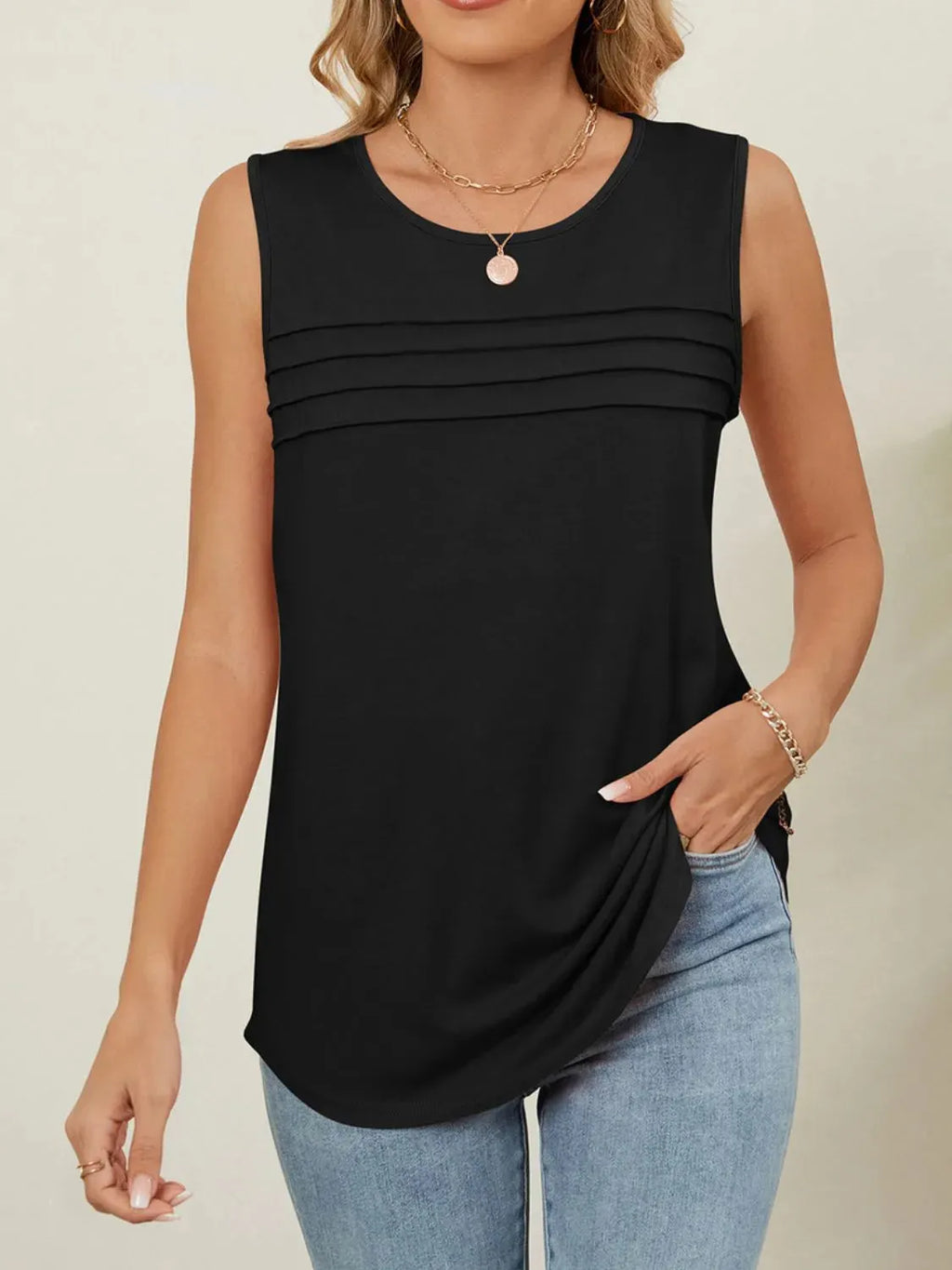 Tank Top Basic Casual Comfort Boho Chic Pleated Stretch