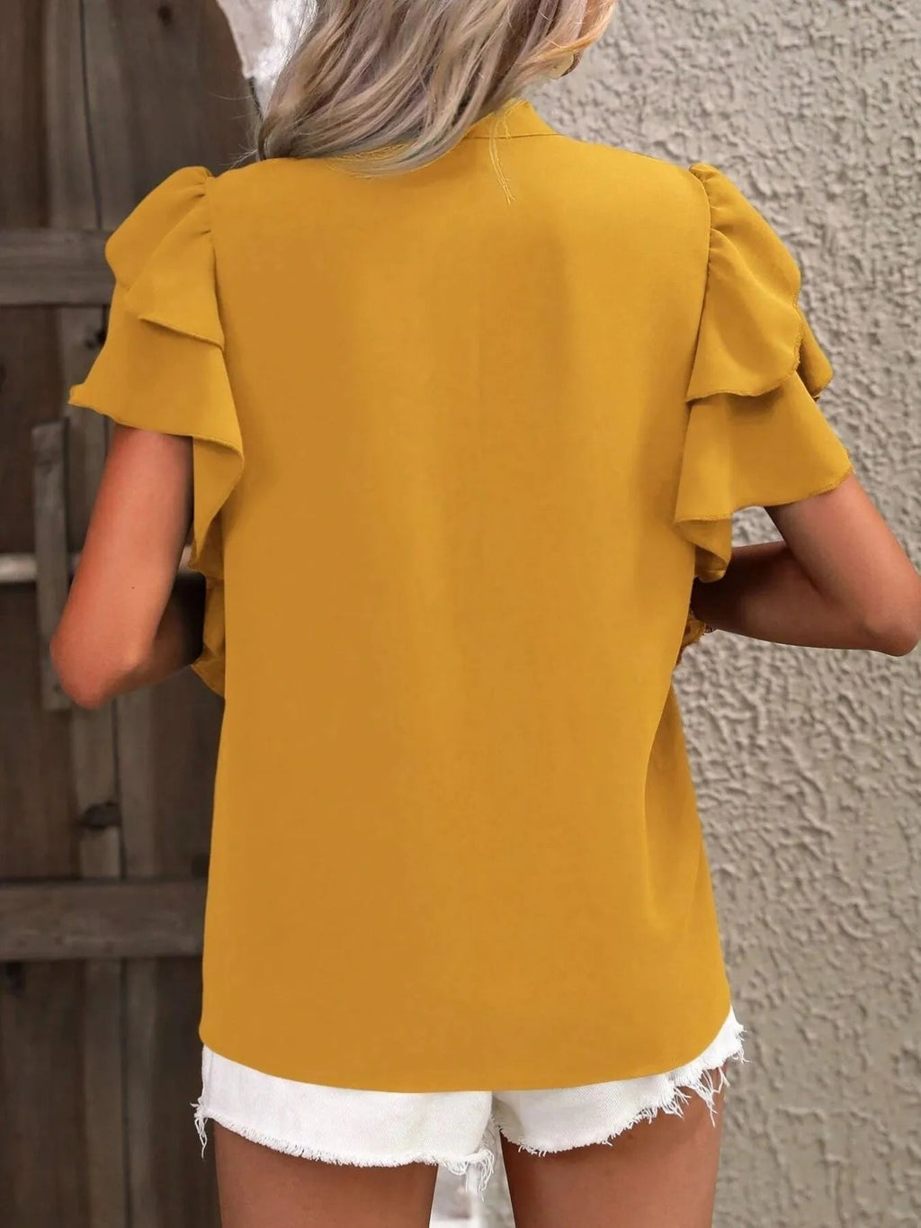 Blouse Top Ruffle Sleeve Notched Casual Elegant Business