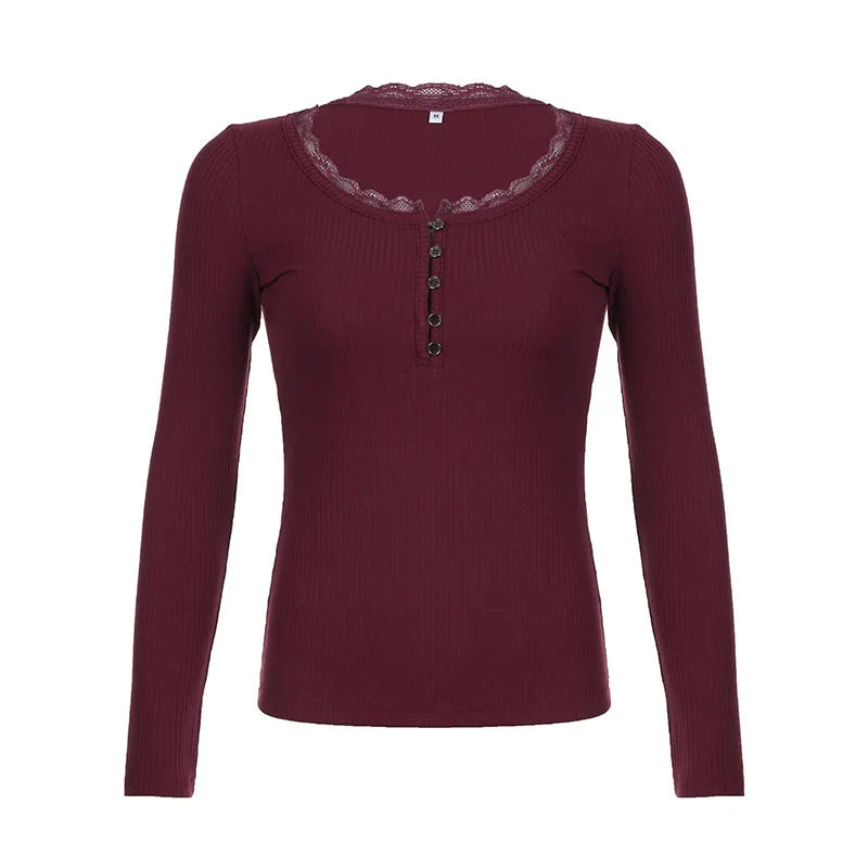 Voguable  Y2K Button-up Knitted Top Red Year Christmas Coquette Aesthetic Slim-fit T-shirts Sweet Cute Knitwear Festival Tees