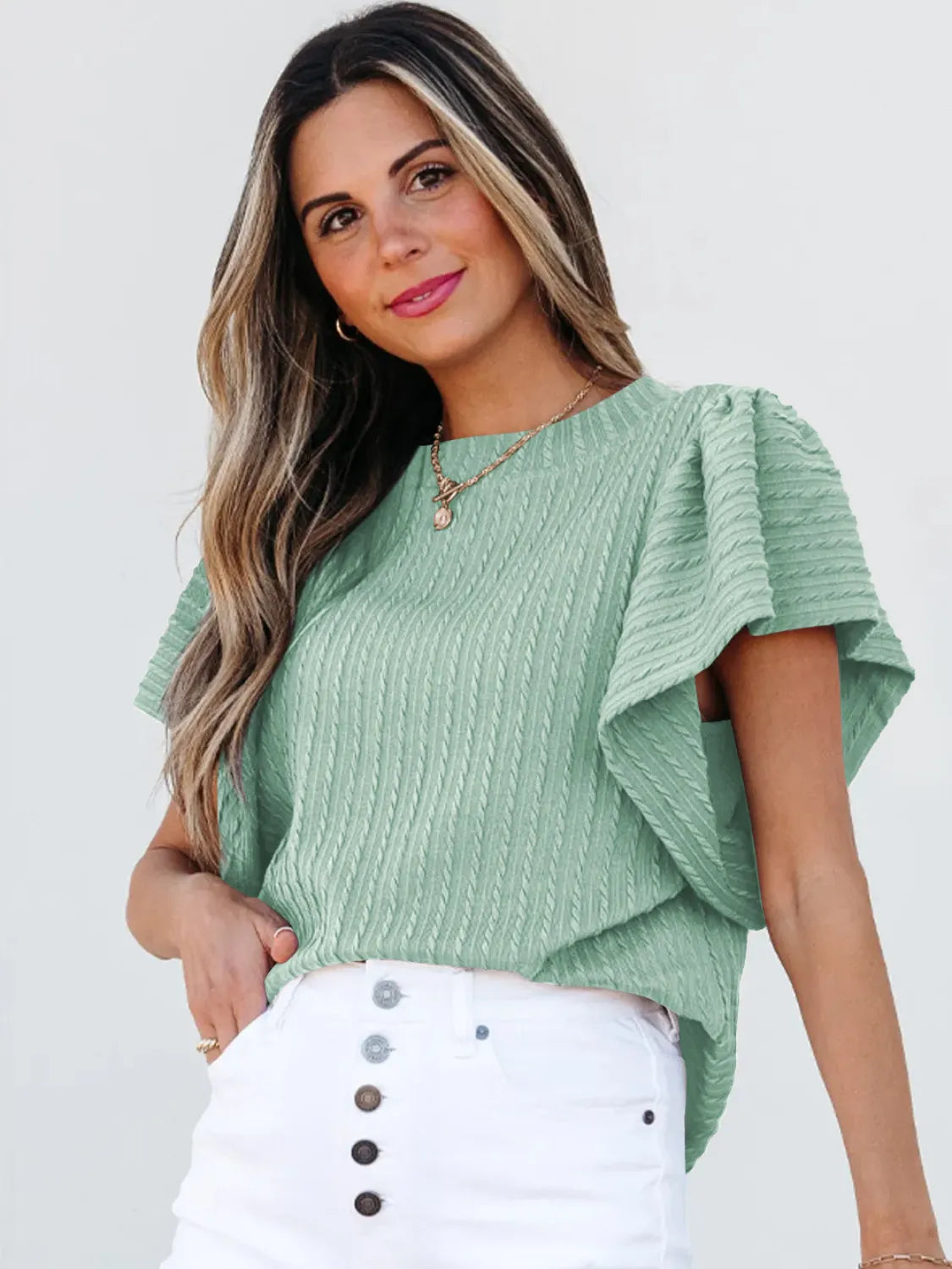 Blouse Top Casual Chic Boho Ruffle Sleeve Knit Elegant