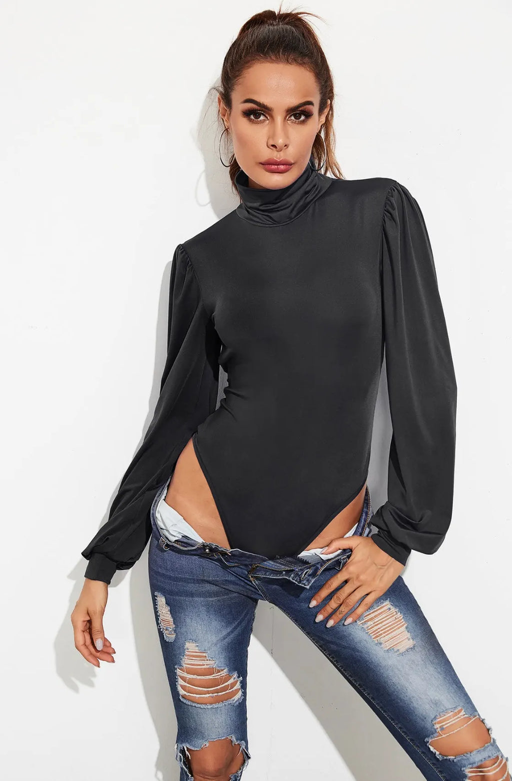 Women's Bodysuit with Open Back and Collar