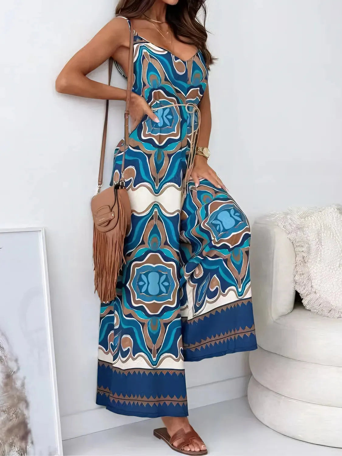 Boho V-Neck Wide Leg Jumpsuit