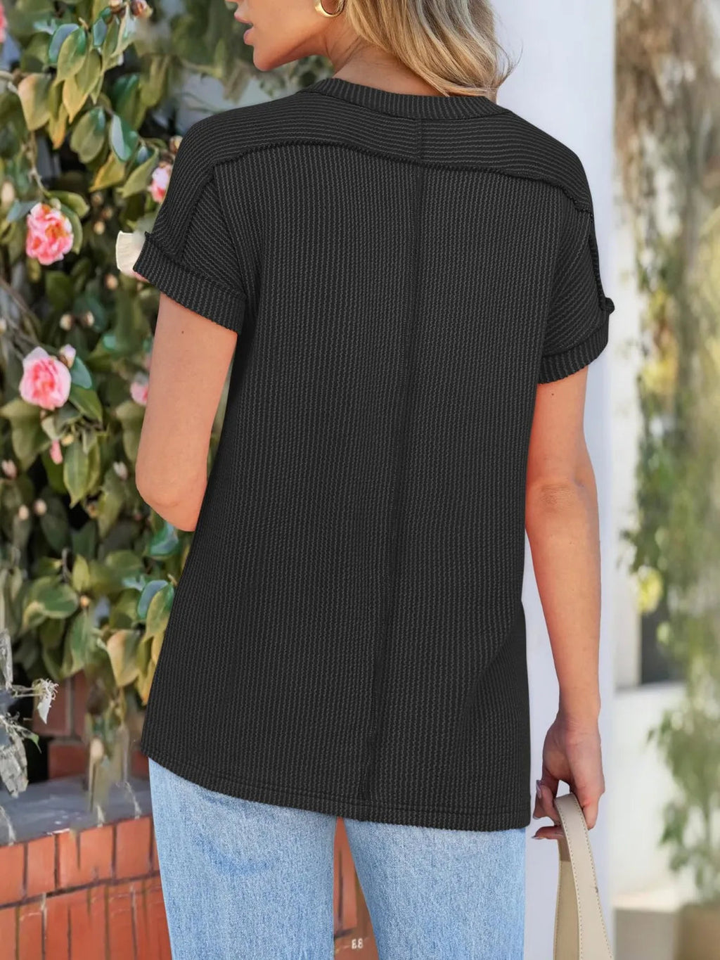 T-Shirt Casual Ribbed Knit Loose Fit Everyday Athleisure