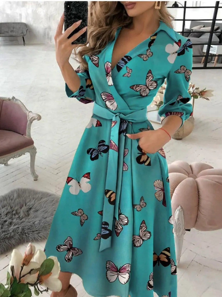 Lace Up Shirts Irregular Printed Maxi Dresses