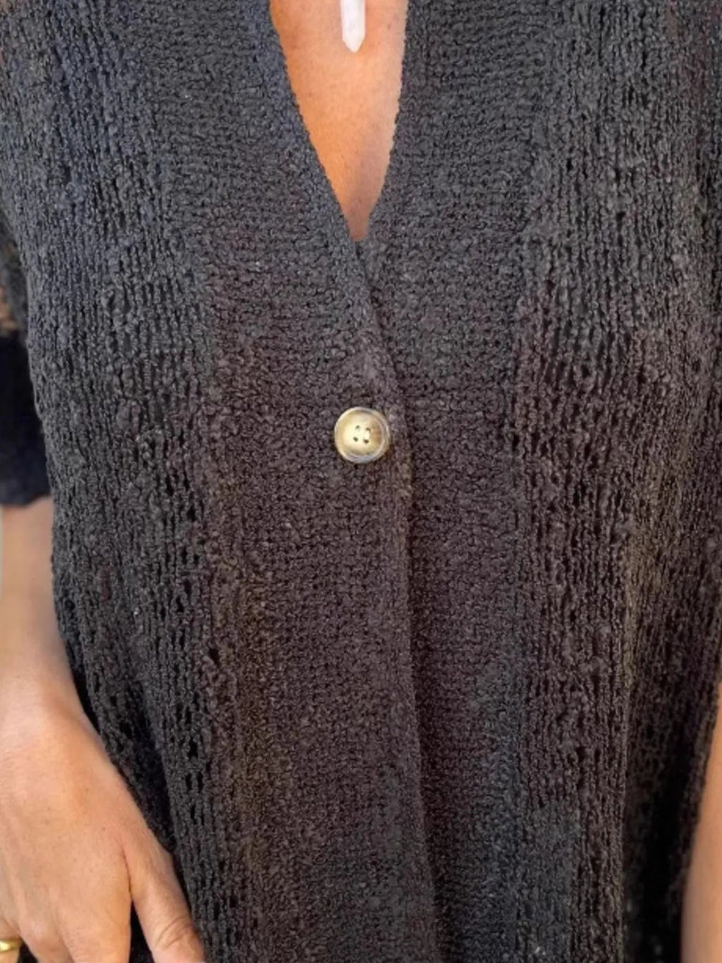 Plus Size One Button Openwork Cardigan