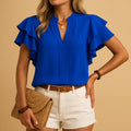 Women's Feminine Blouse with Flounce Sleeves and V-Neck