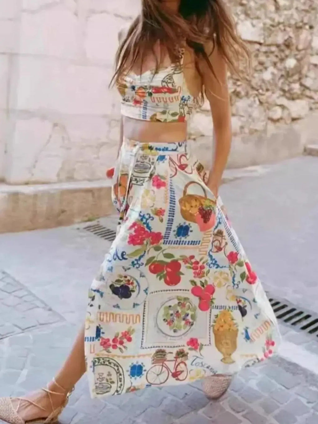 Two-Piece Outfit Set Summer Casual Cami Top & Maxi Skirt