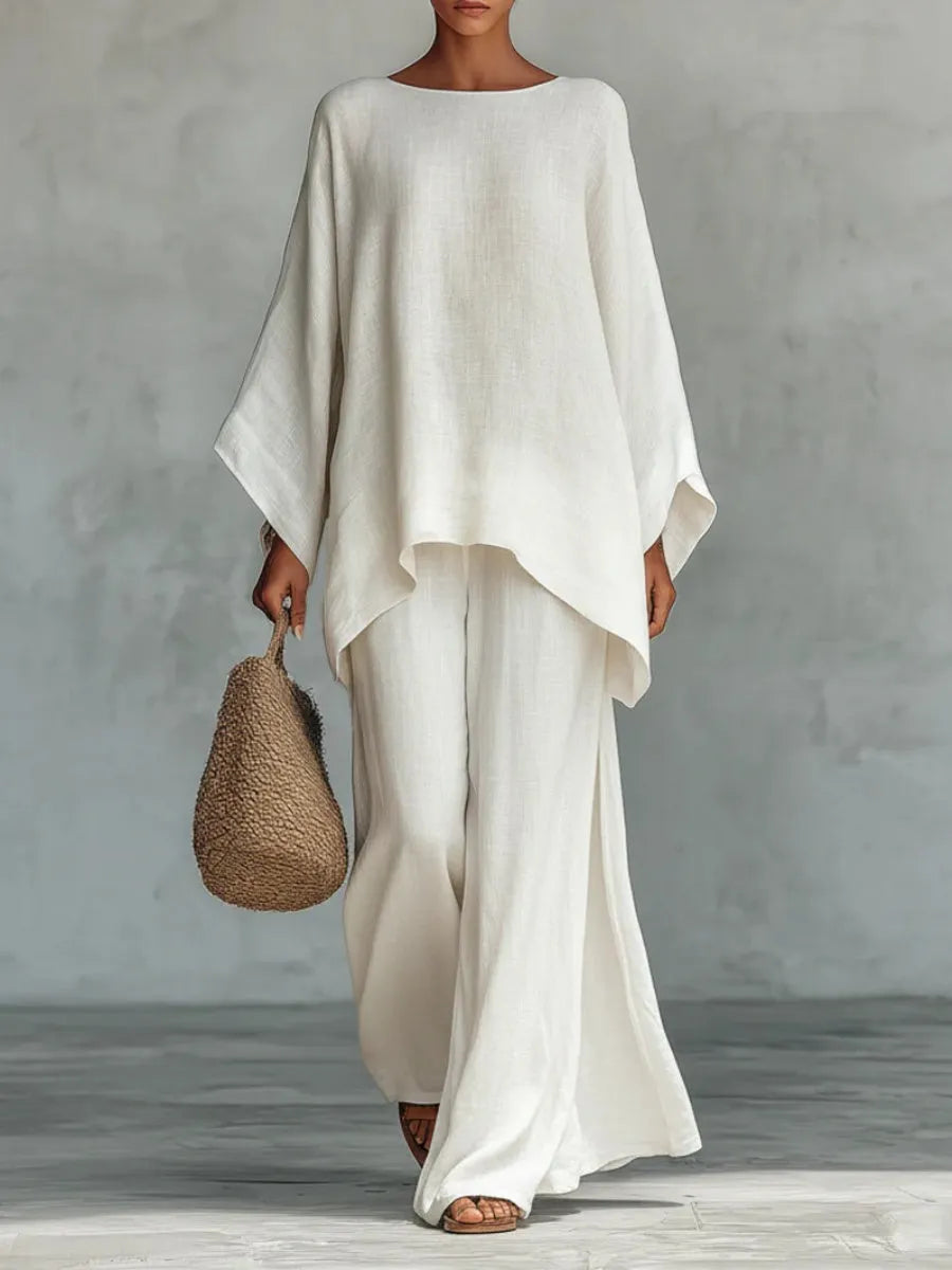 Blended Loose-fit Simplicity T-shirts Wide-leg Pants Set 2-piece Sets