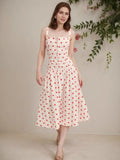 Red Polka Dots Retro Buttons Maxi Dresses