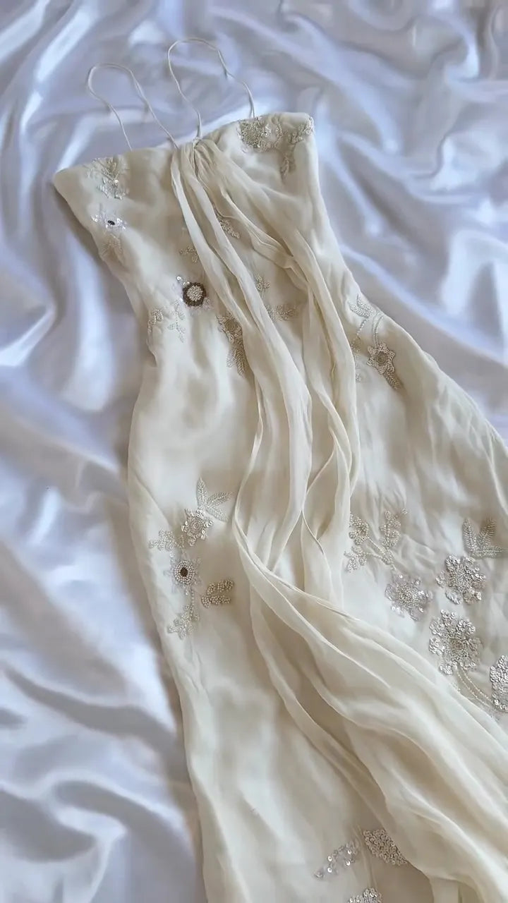 Vintage Beaded Chiffon Maxi Slip Dress