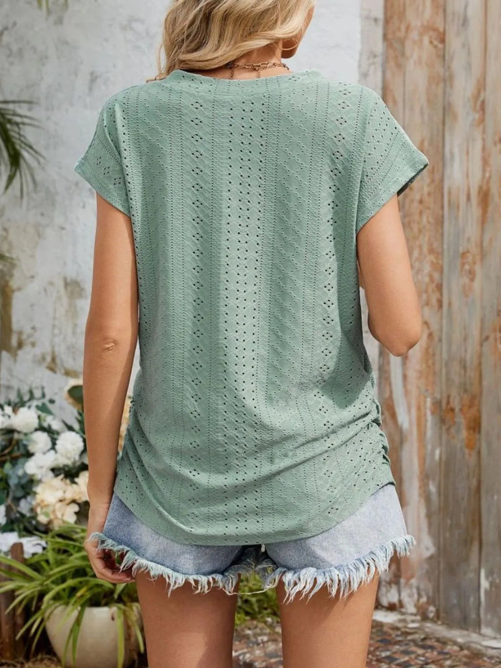 Blouse Top Casual Comfy Slight Stretch Eyelet Boho Chic