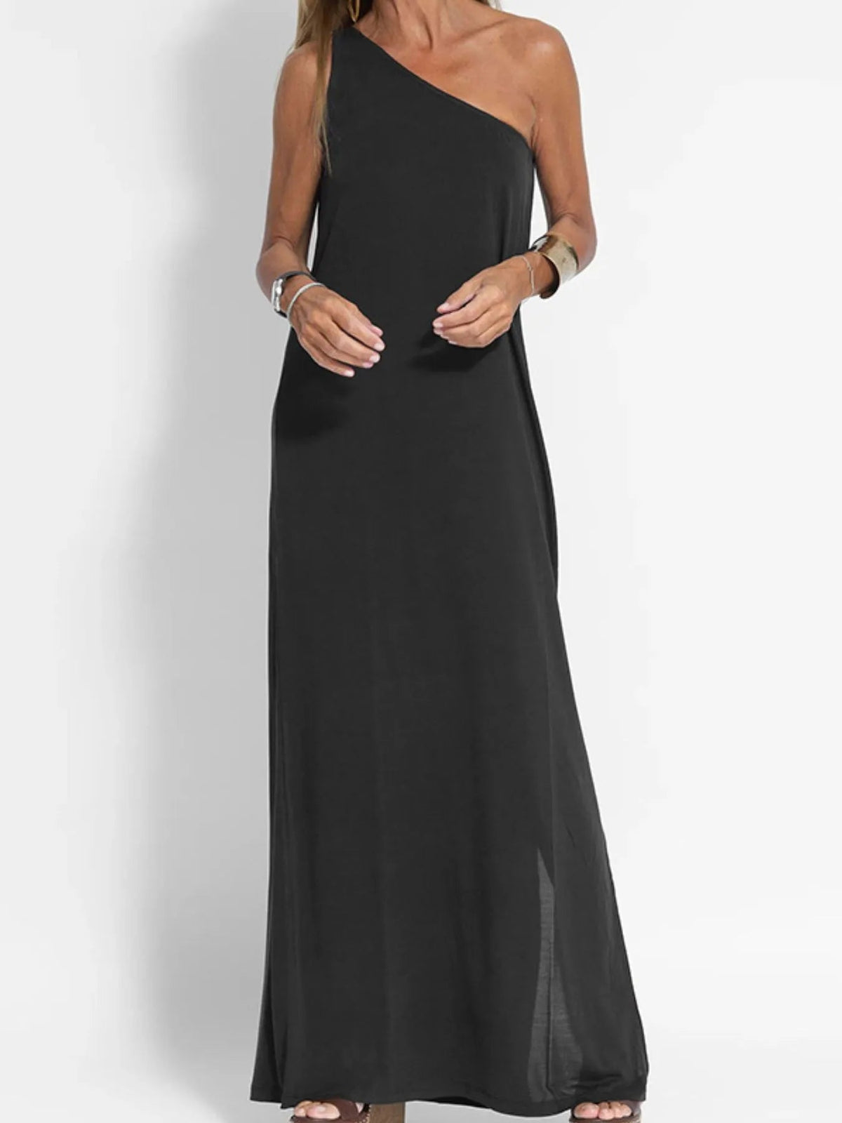 Maxi Dress One-Shoulder High Side Slit Elegant Party Events