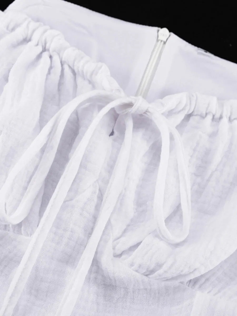 Cotton Blend Lace Up Camisoles Beach Smock Mini&Short Dresses