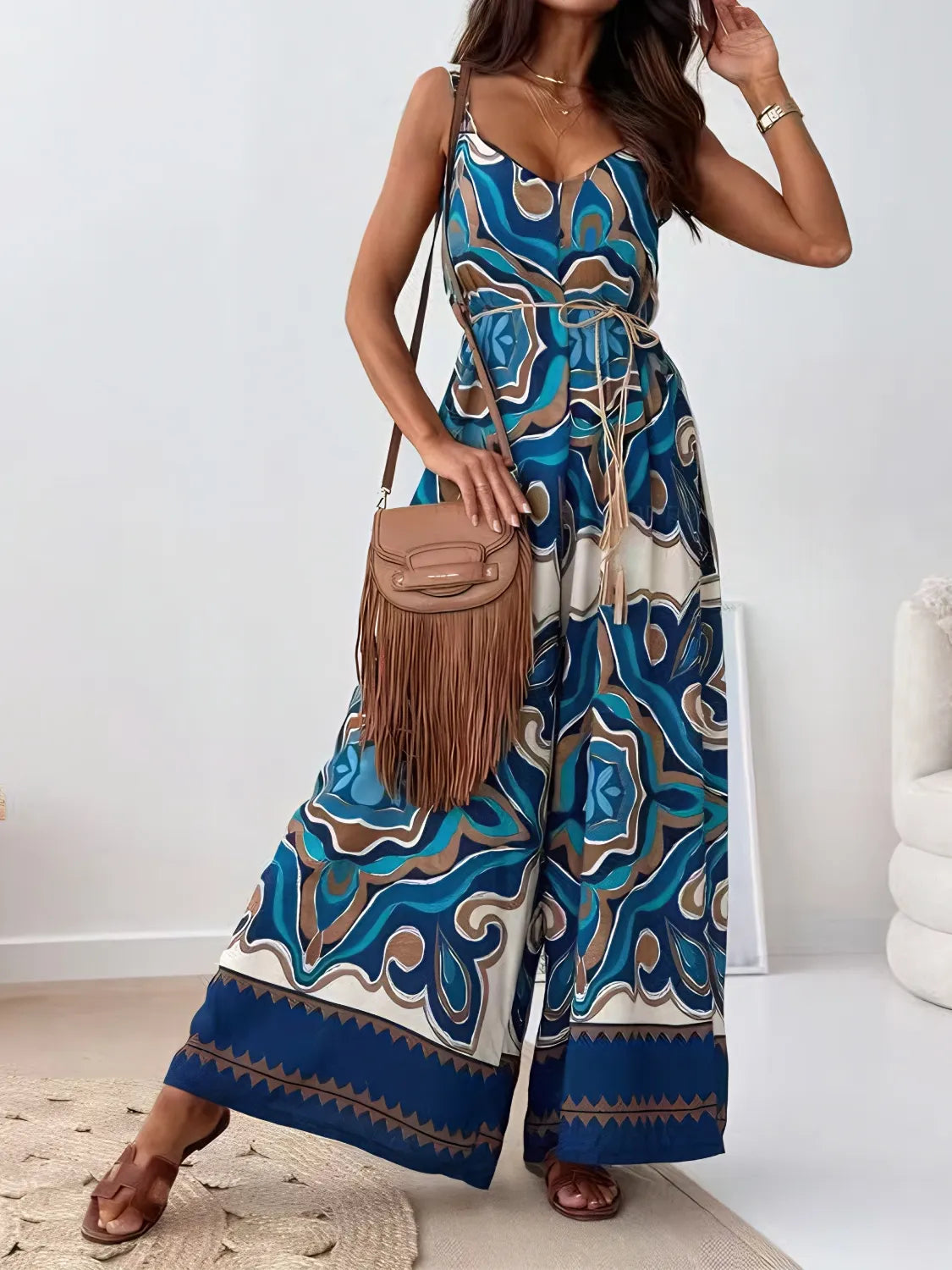 Boho V-Neck Wide Leg Jumpsuit