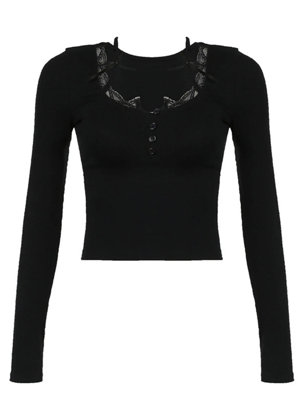 Lace Trim Square Neck Long-sleeved Top Button-down Halter Neck Tank Top