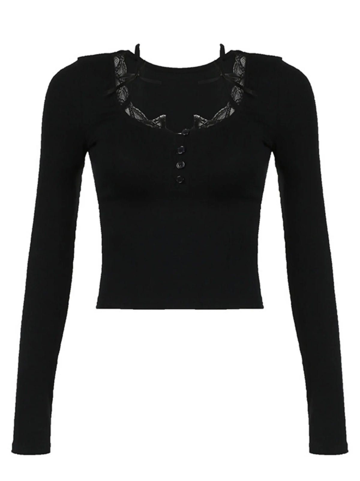 Lace Trim Square Neck Long-sleeved Top Button-down Halter Neck Tank Top