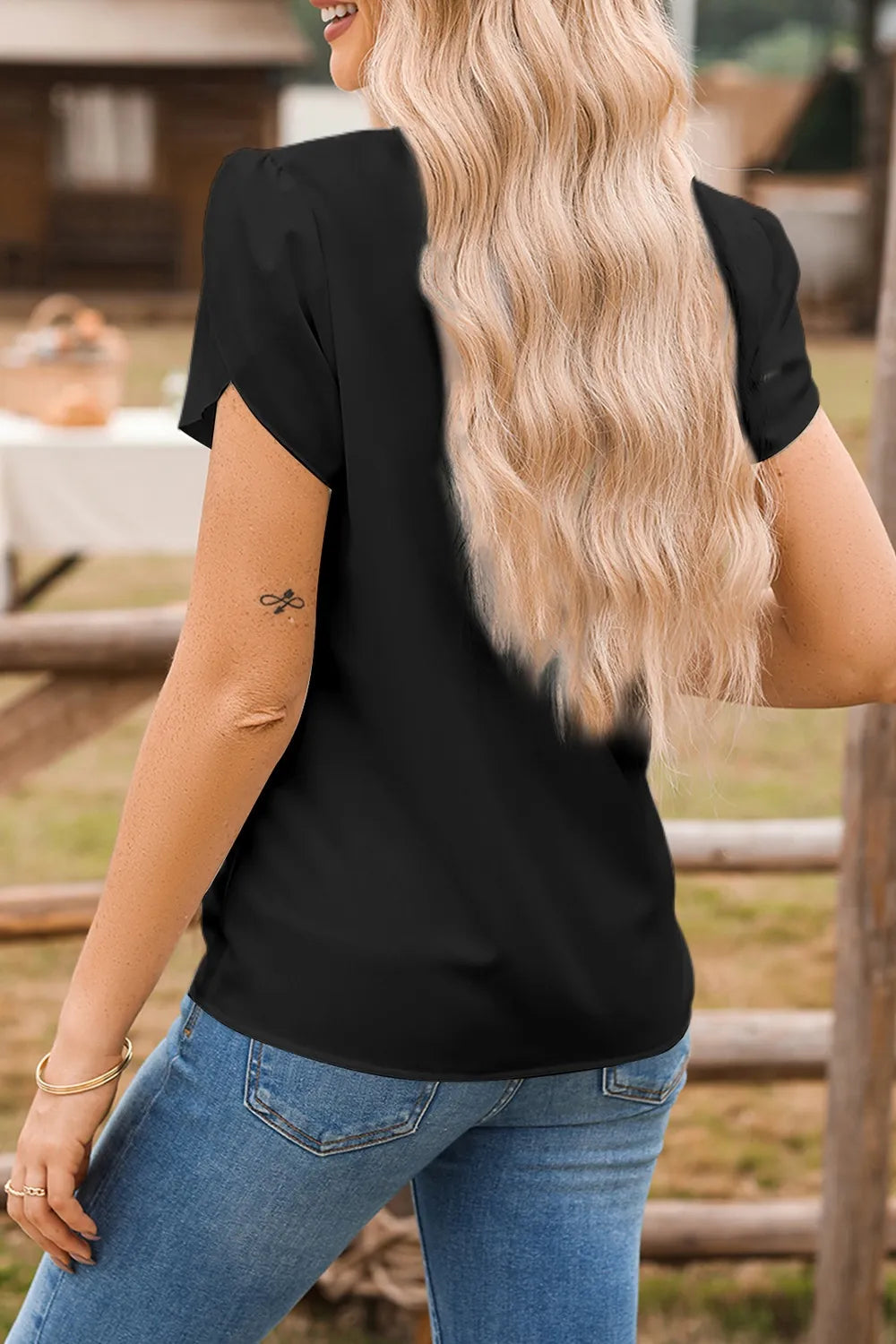 Notched Neck Short Sleeve Blouse – Casual Chic