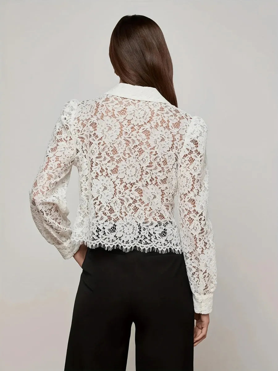Lace Tassel Edge Cropped Perspective Commuting Shirts