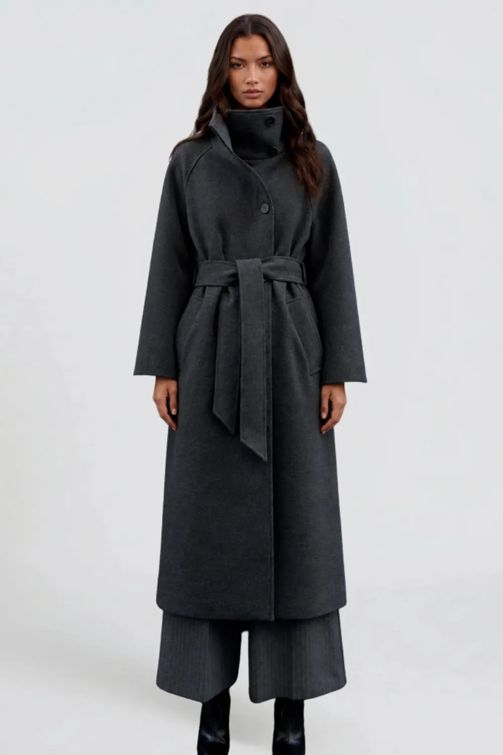 Audrey Belted Tailored Longline Wool Coat