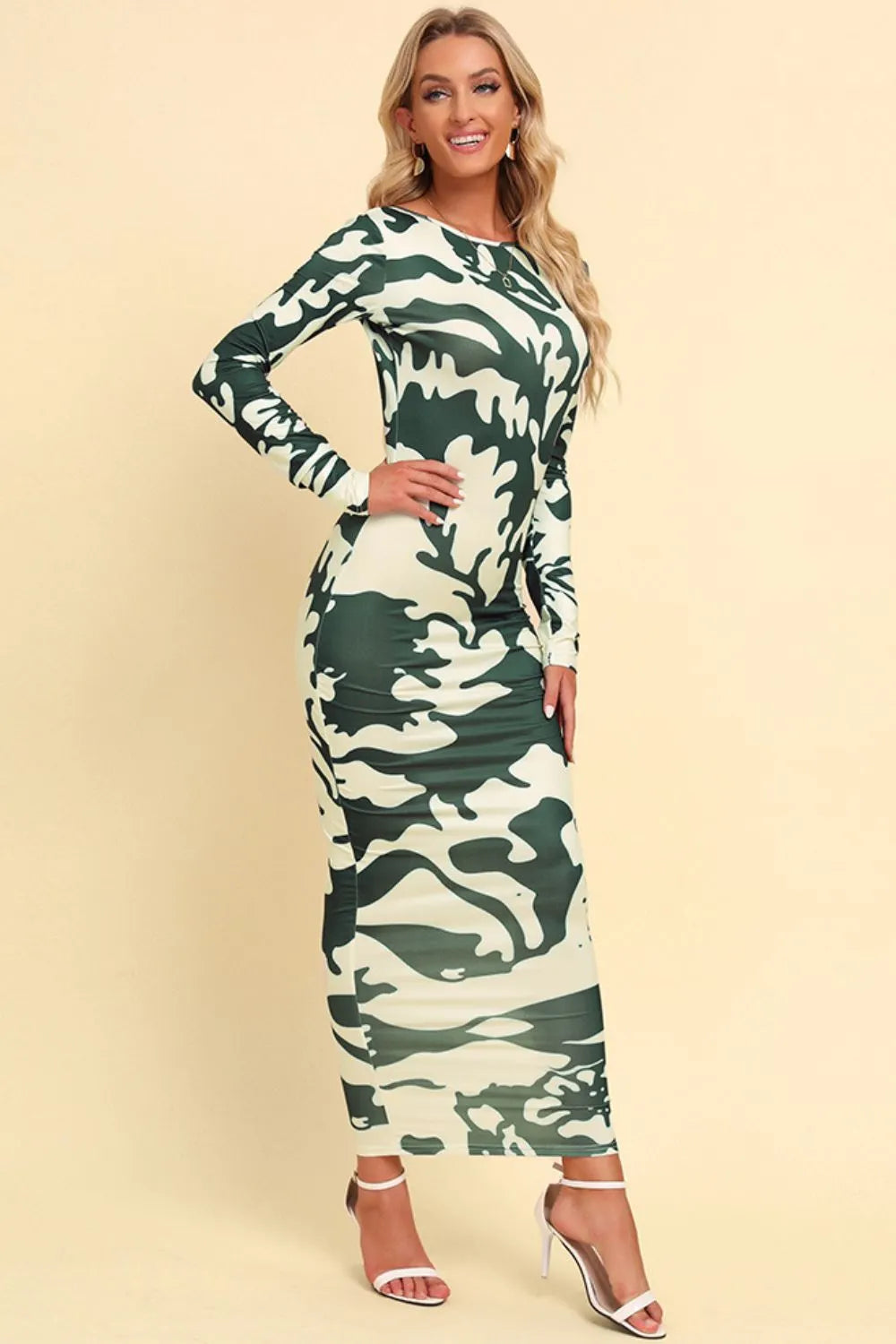 Maxi Dress Backless Printed Casual Long Sleeve Chic Summer