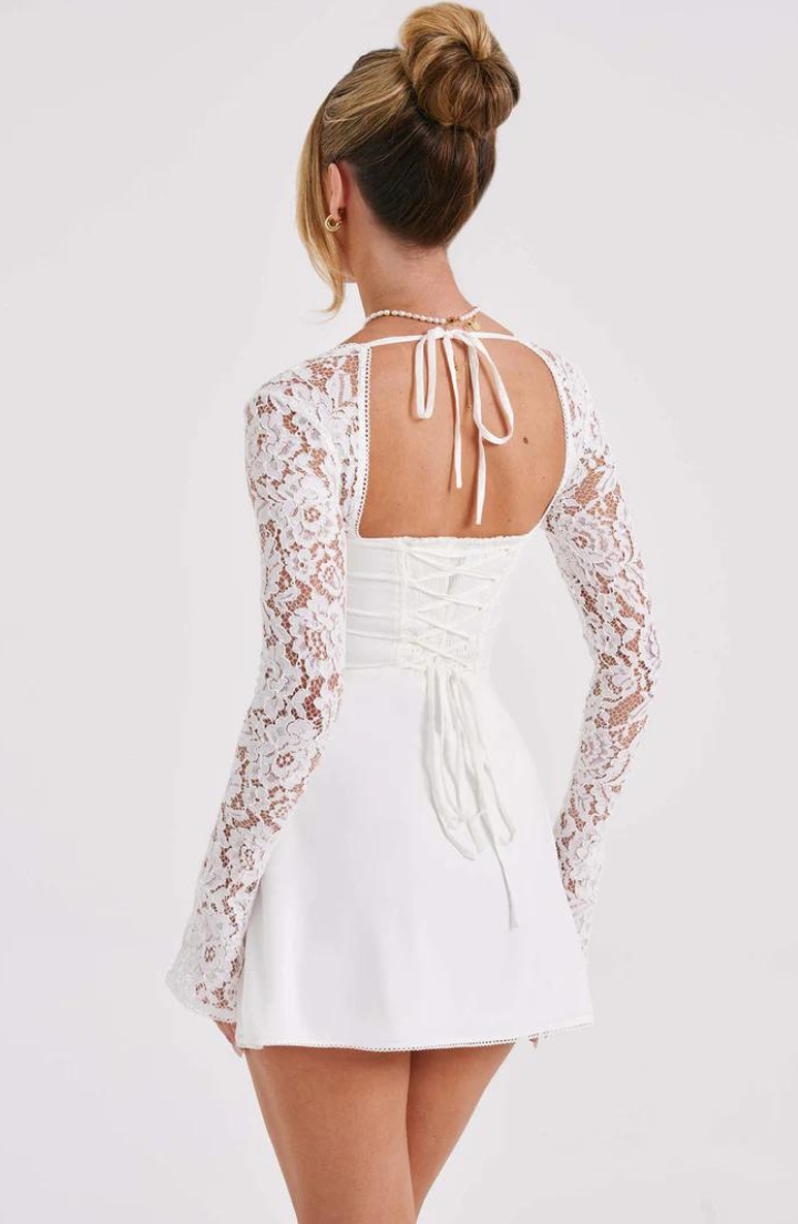 Luxury Mini Dress With Lace And Long Sleeves For Women