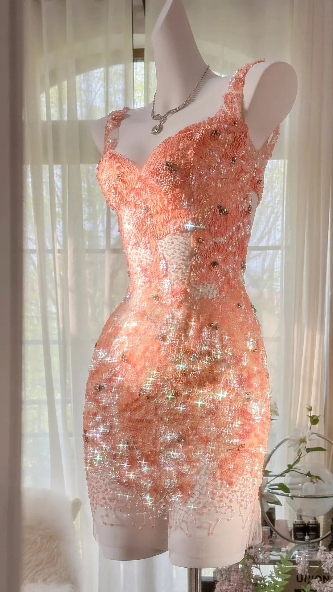 Orange Grapefruit Luxurious Sfumato Exquisite shiny Beads Short sequins Chiffon Fairy Homecoming Dress Prom Dress Evening Dress Cocktail Party Dress Prom Dress Date Dress