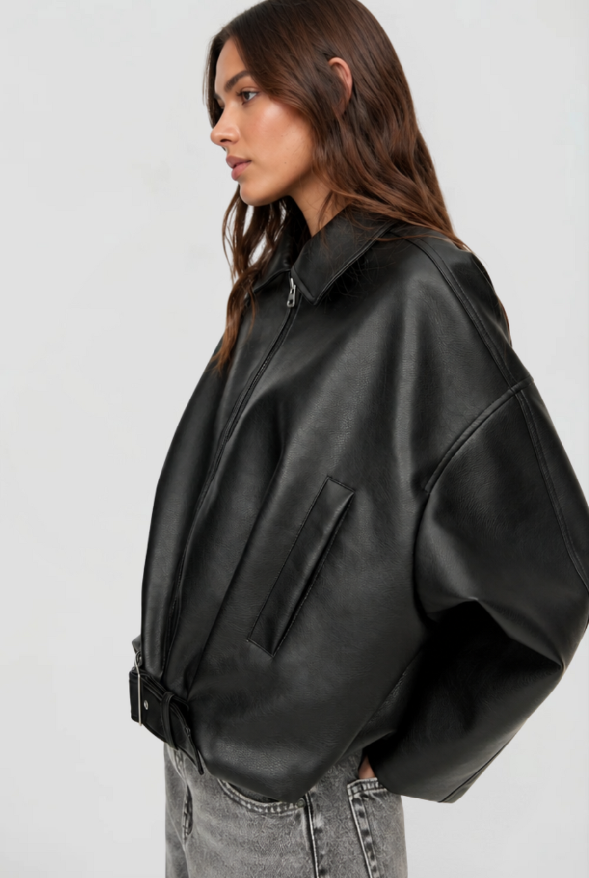 Brooke Oversized Belt Leather Jacket
