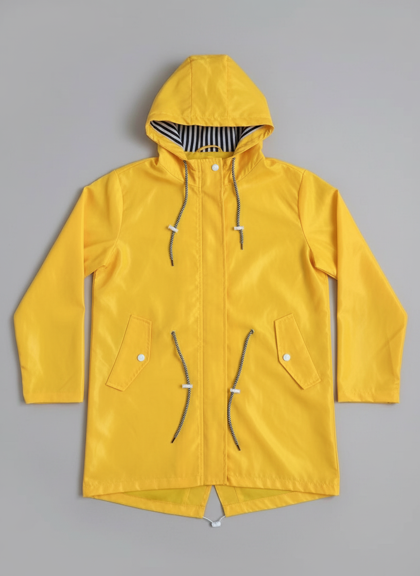 Women's Water-Repellent Raincoat with Hood and Storm Flap