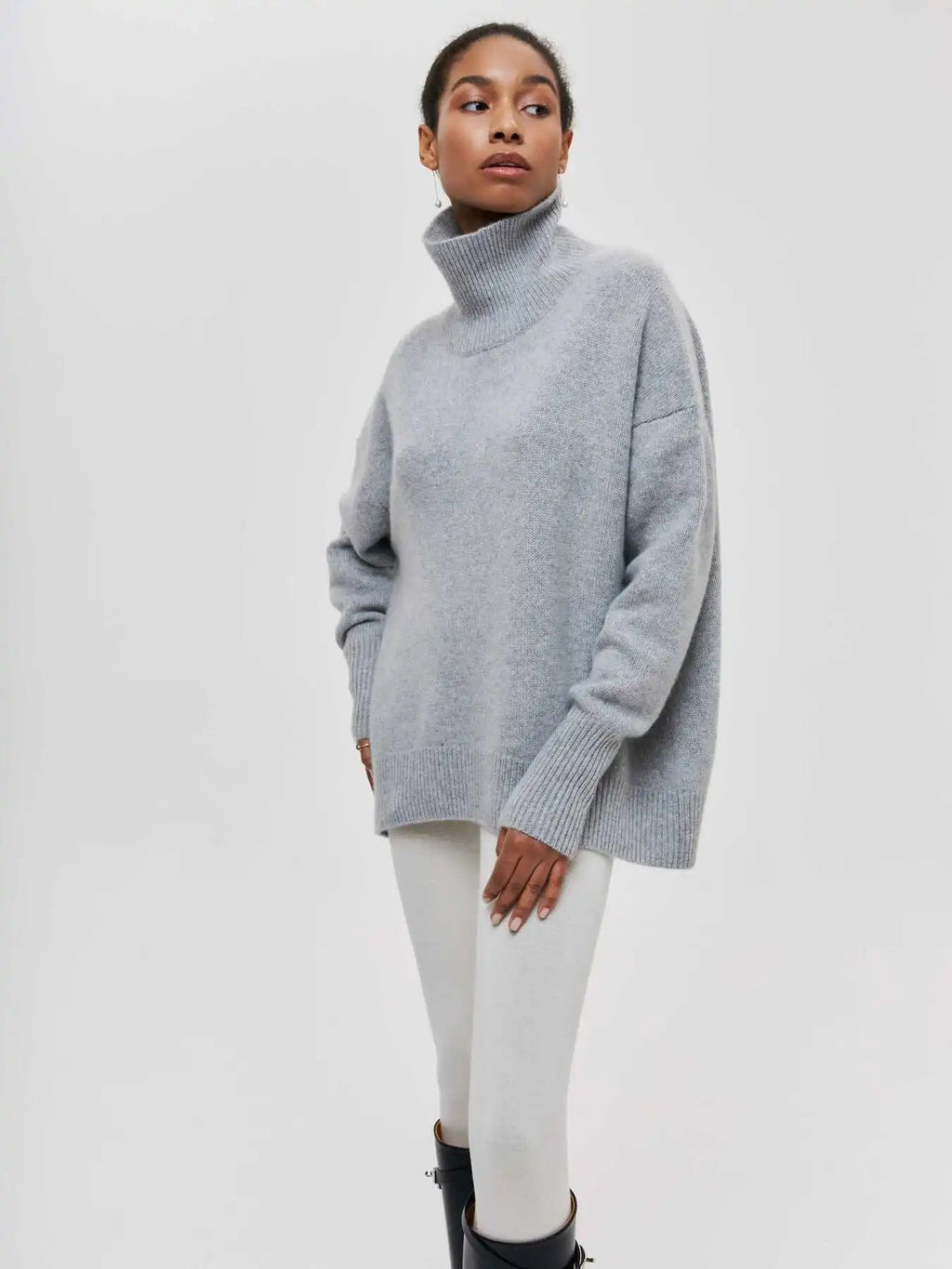 Women's Cozy Oversized Turtleneck Sweater with Wide Ribbed Collar