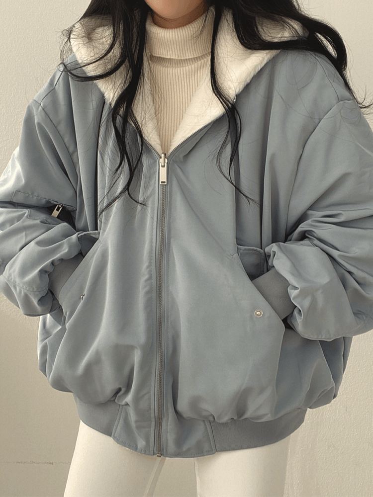 Oversized Women's Bomber Jacket with Fleece Lining