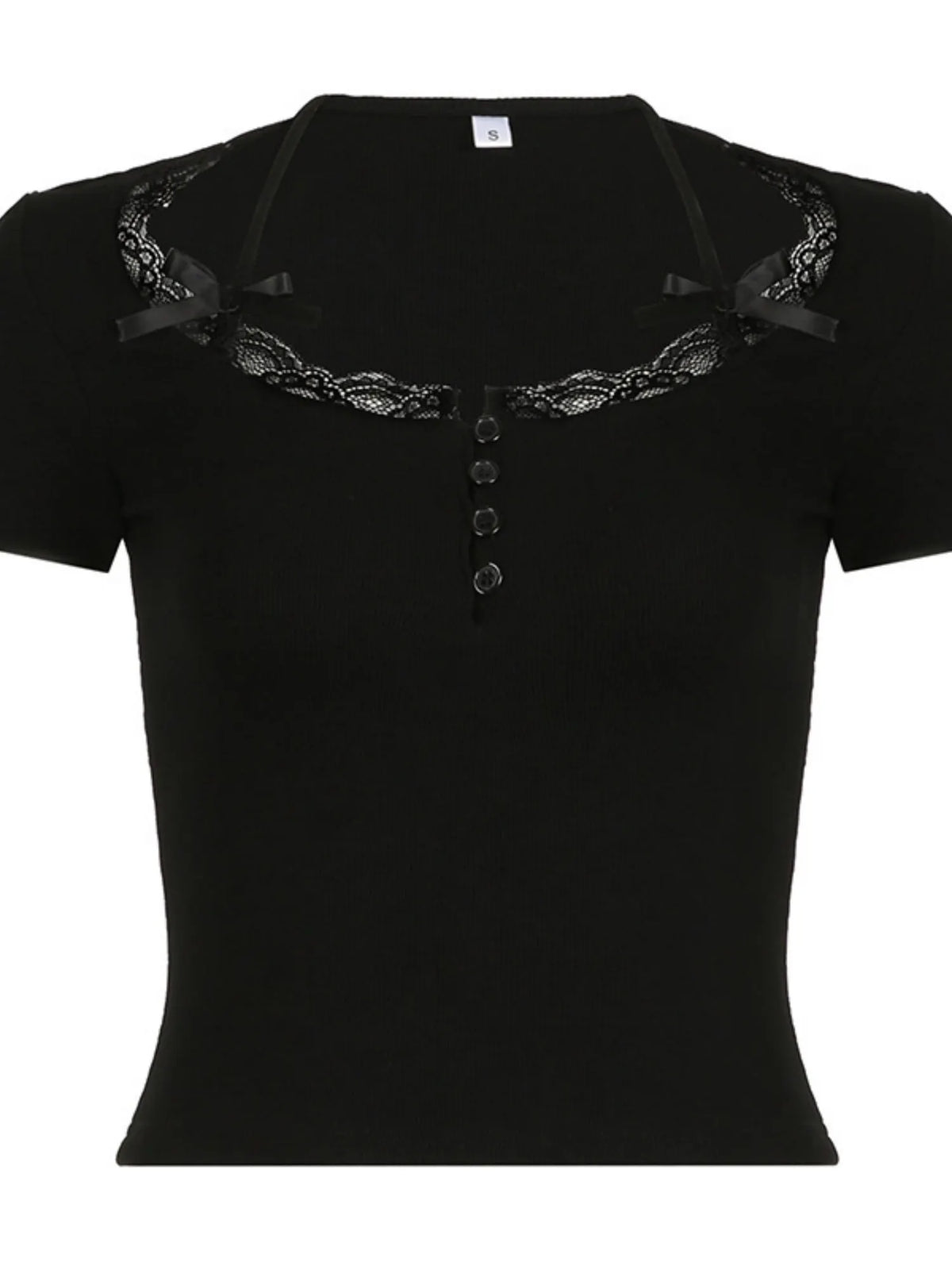 Lace Trim Square Neck Long-sleeved Top Button-down Halter Neck Tank Top
